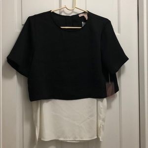 Woven black and white top